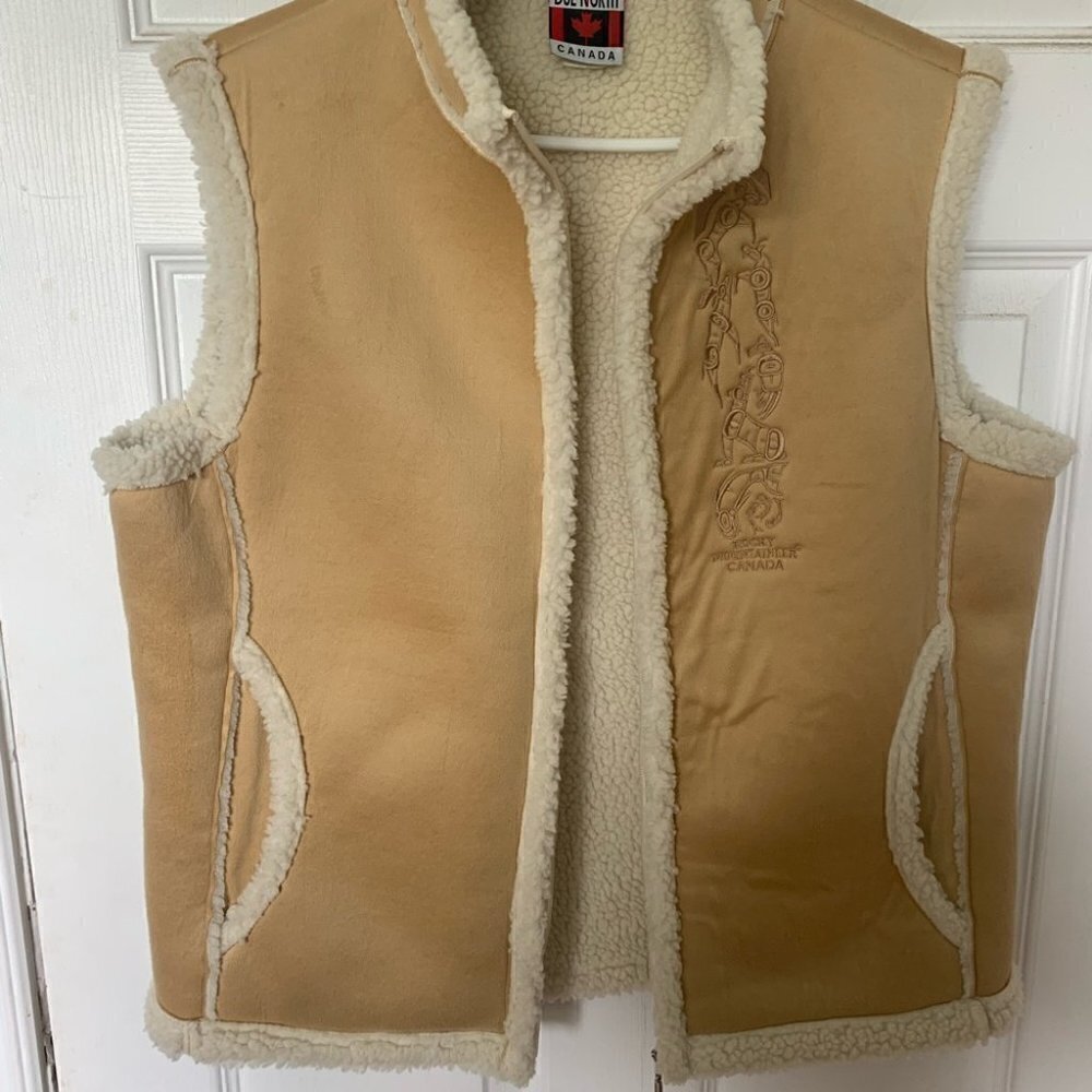 Vintage Sherpa Lined Vest Cabin Core Rustic Western Cozy Layer Large Canada - Picture 3 of 11
